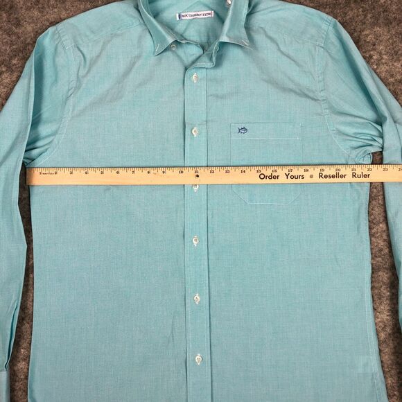 Southern Tide Mens Button Down Shirt Medium Teal Green Long Sleeve Pocket Cotton - Picture 13 of 16